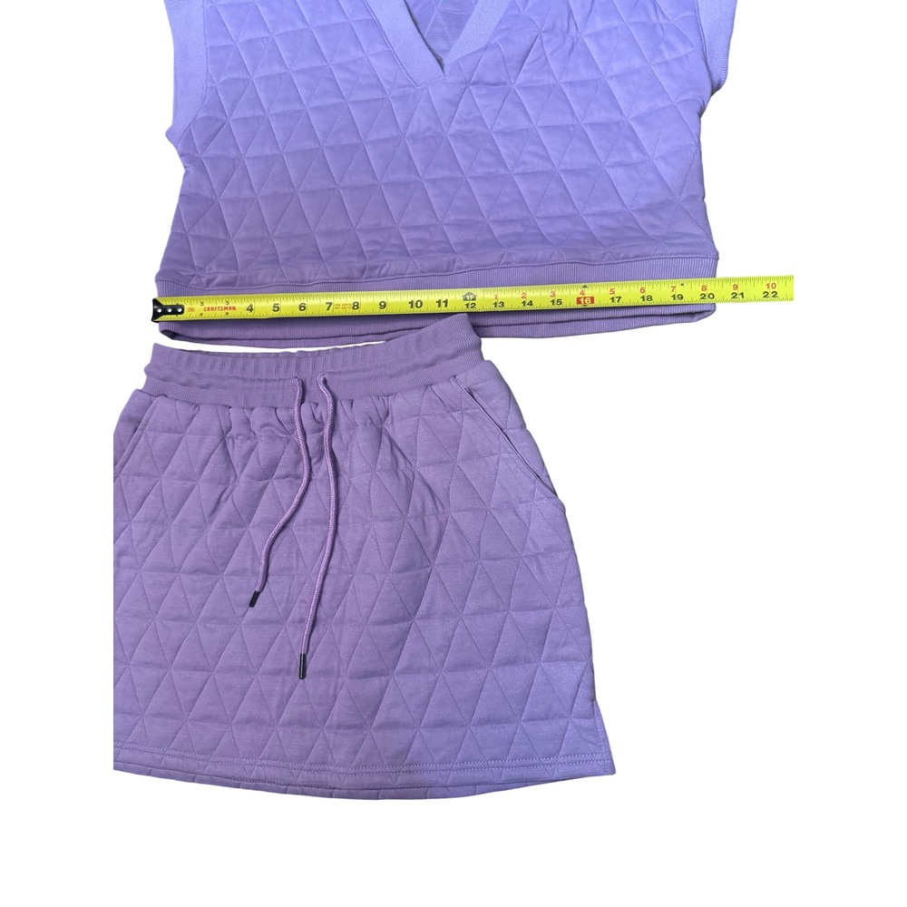 Entro Lavender Purple Quilted Triangle V-Neck Top and Mini Skirt Set Womens M - Picture 5 of 7